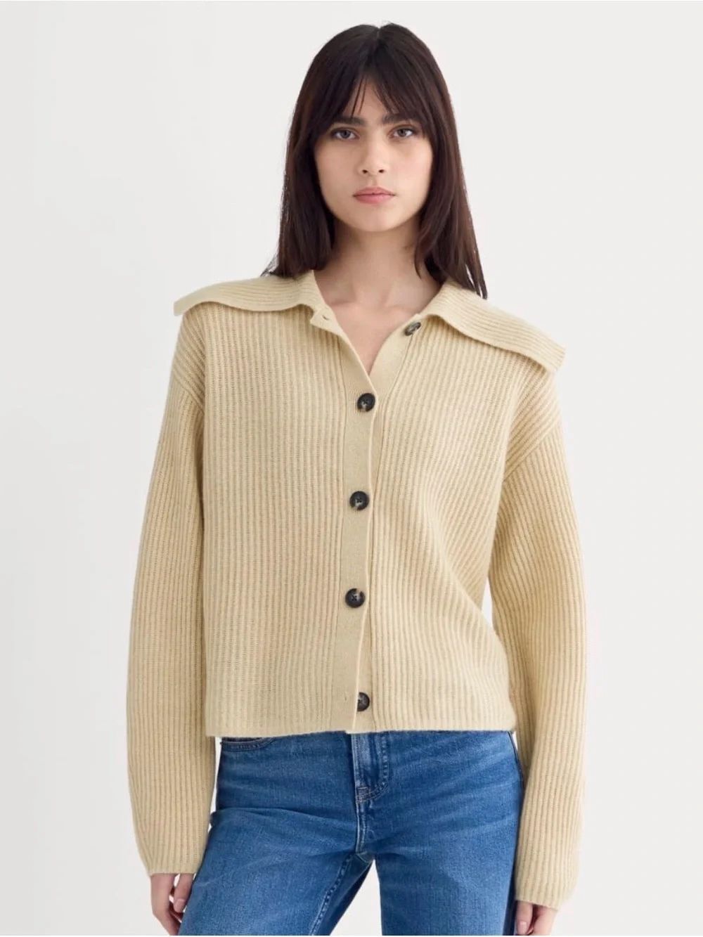 New Everlane FISHERMAN CARDIGAN IN WOOL CASHMERE in HEATHER LIGHT CAMEL Size XS